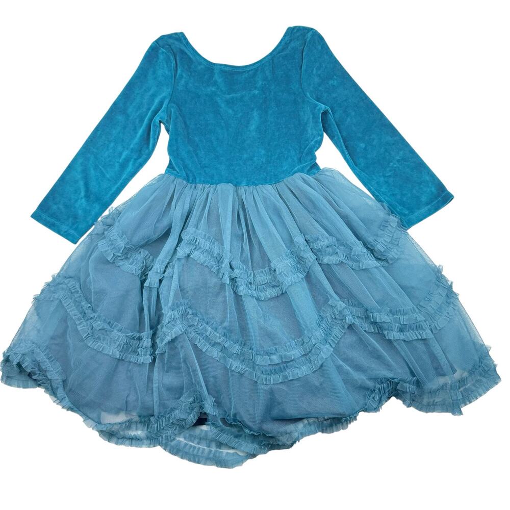 Mini Boden Blue Velour Tulle Mix Dress, Size 9/10